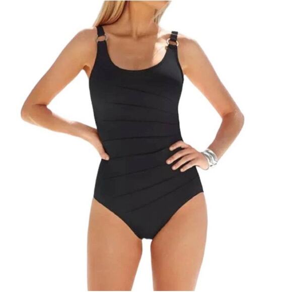 Calvin Klein Starburst One-Piece Swimsuit Black Size 4 Shelf Bra Padded - Picture 1 of 2